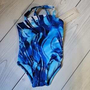Peyton and Parker Blue marble cross strap swimsuit for baby Size 3-6 mo NWT